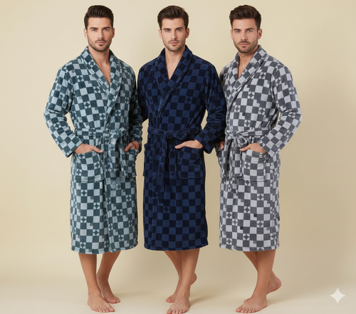 Mens Designer Dressing Long Gown Snuggly Luxury Thermal Fluffy Soft Cozy Robes - 第 1/4 張圖片