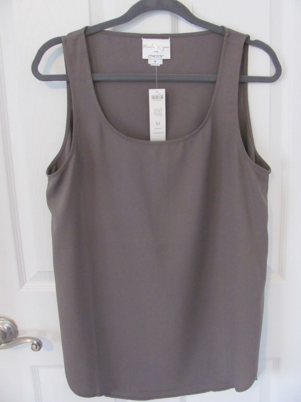 Marla Wynne for CHICOS Womens size 1 (Medium) Crepe Tank Woven Olive Gray