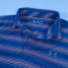 Under Armour Polo Shirt Mens 2XL Blue Orange Stripe HeatGear Golf Athletic
