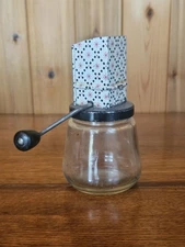 Vintage Androck #49 Nut Grinder Chopper Glass Jar Starburst Red Made In USA