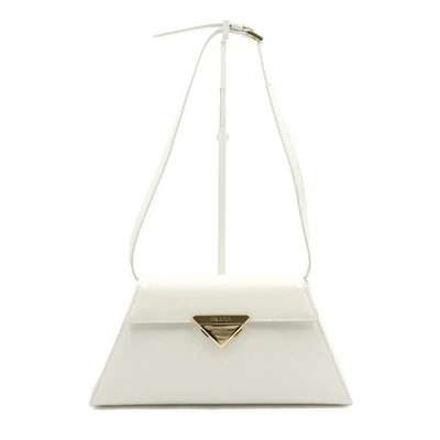 Prada Sac à bandoulière moyen en cuir blanc brossé avec boucle 152892742 [U] - Photo 1/4