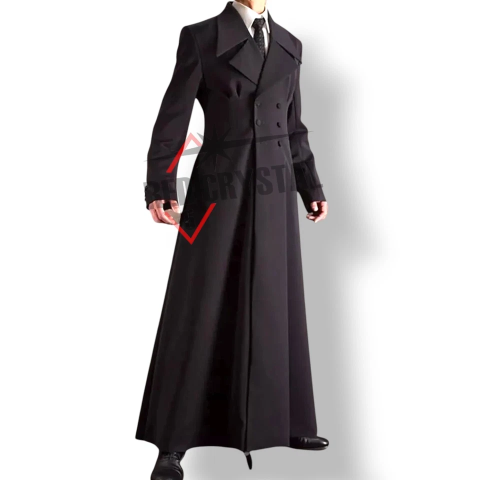 Nuevo Abrigo de Lana Gótico Para Hombre Doble Pecho Largo Trench Jacket Envío Rápido Foto 2 de 4