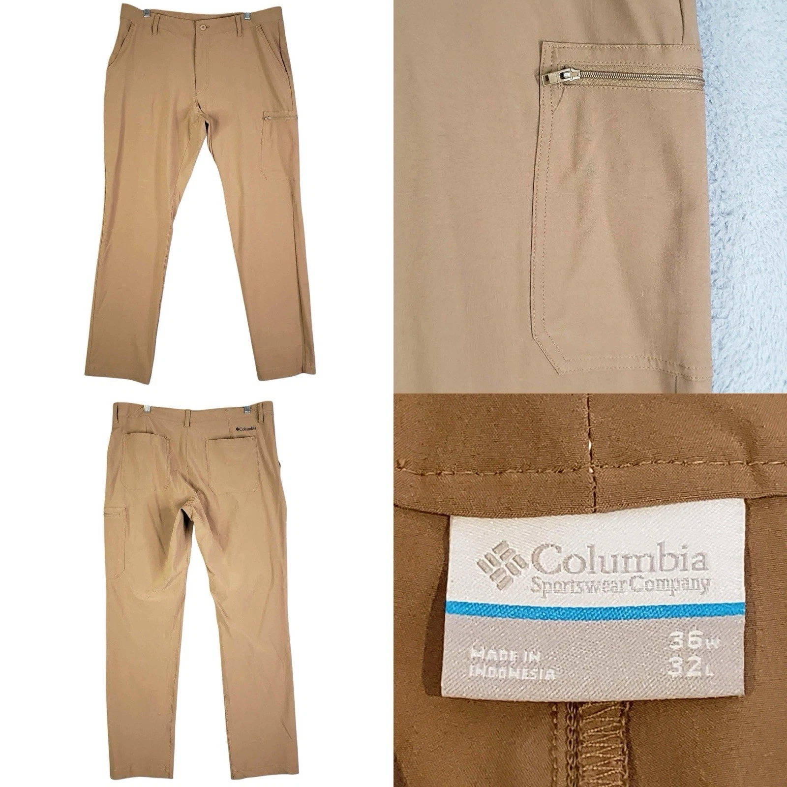Columbia Cargo Pants Men's Size 36x32 Tan Khaki Straight Leg Hiking Camping