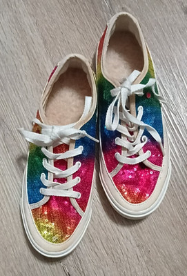 Ugg Multi color Rainbow Sneakers Sequin and Canvas Australia '' Signs Of Wear''