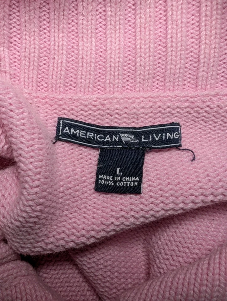 AMERICAN LIVING 毛衣纽扣开衫 100% 棉粉色针织女式大号 — 第 2/4 张图片