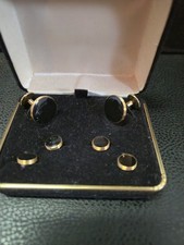 Round Black  Gold Vintage GARY Formal Cuff Link Shirt Studs in Original box
