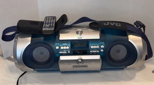 Vintage JVC RV-B550 CD Portable Boombox Blue CD Tuner AUX Remote Works Read Desc