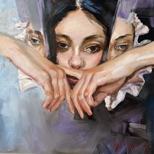 Original Oil Portrait Painting Modern Expressionist Woman 16x16 inches Signed