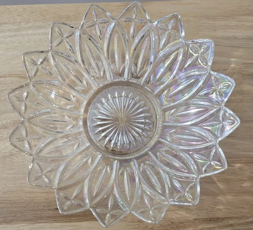 Vintage Federal Glass Serving Bowl Iridescent 10" Euc Petal Pattern