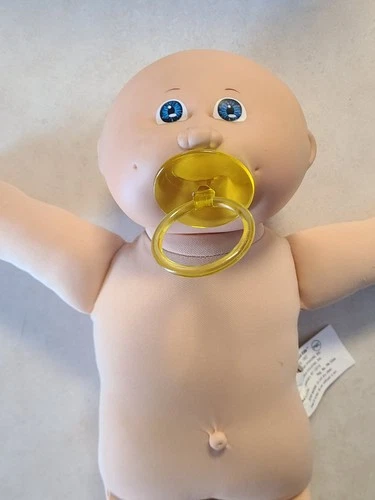 VTG 80s Cabbage Patch Kids  Dimples Bald Blue Eyes Doll Yellow Pacifier PMI  A7
