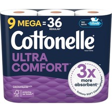 Ultra Comfort Toilet Paper 9 Mega Rolls Equivalent to 36 Regular Rolls Packaging