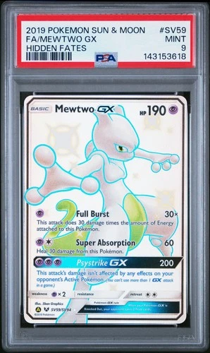 2019 POKEMON SUN & MOON HIDDEN FATES #SV59 FULL ART/MEWTWO GX PSA 9