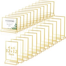 24 Pack Gold Picture Frames 4 x 6 Inch Clear Acrylic Sign Holders Double Sided D