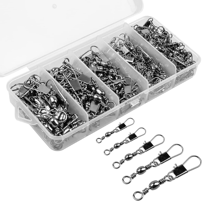 #ad 200PCS Fishing Rolling Ball Bearing Barrel Swivel with Safety Snap Conne $10.21