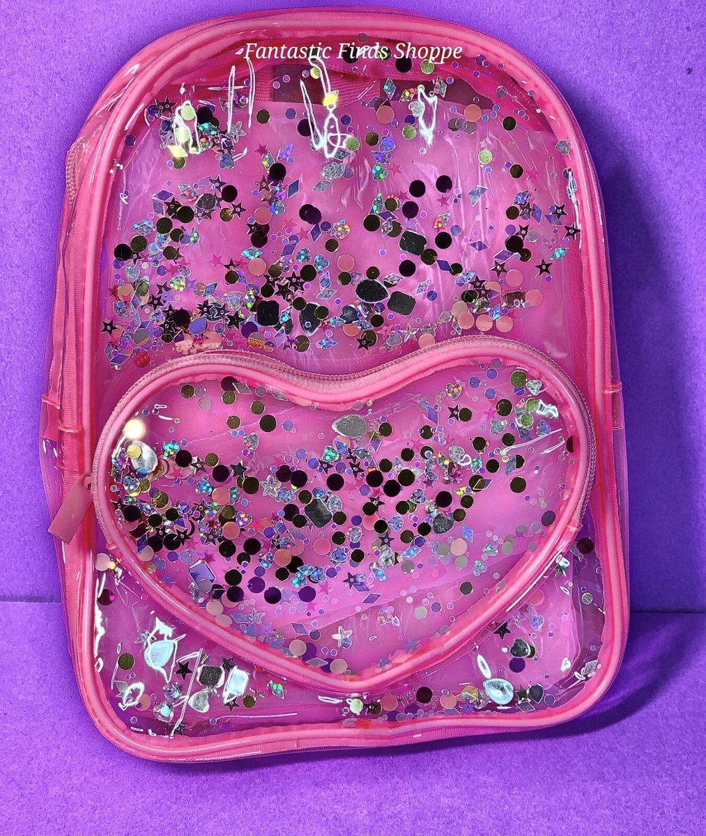 Claire's Club Transparent Shaker Heart Pink Backpack NWT Toddler