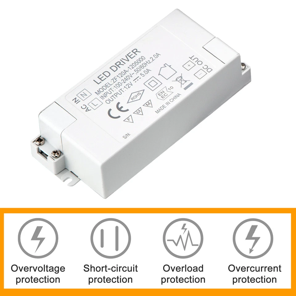 LED Driver AC 110v/240v to DC 12v Transformer Power Adapter Converter 24W US - Image 3 of 4