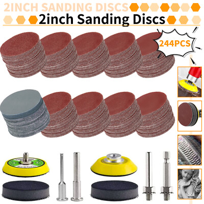 244x 2inch Hook Loop Sanding Discs 80-1000 Grit for Drill Wet Dry Sandpaper Pad