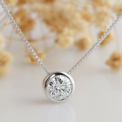 2 CT Lab-Created Diamond Bezel Solitaire Pendant Necklaces 14K White Gold Plated