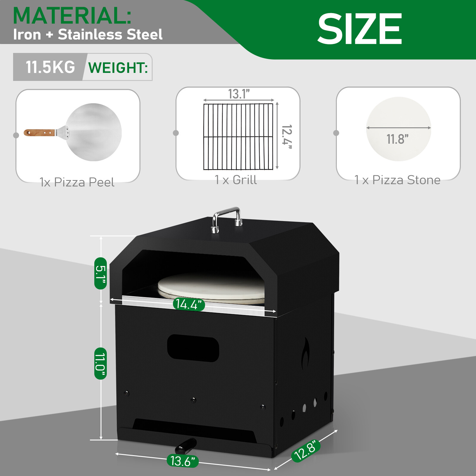 Wood Fired Outdoor Pizza Oven 4 in 1 Detachable Design with Cooking Stone