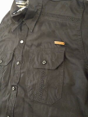 AFFLICTION Black Premium Men's Sz L Black l/s Button Up Shirt Embroidered back