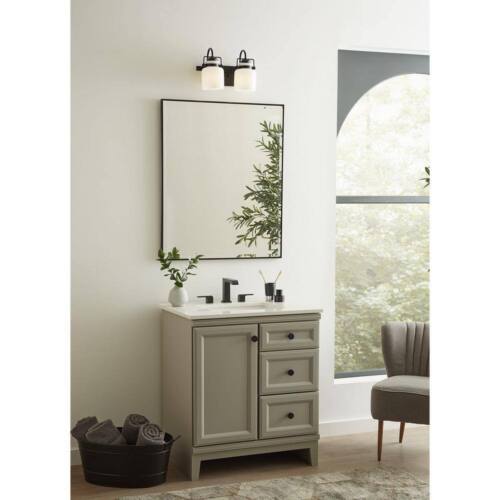 Progress Lighting Fessler 13 in. 2-Light Matte Black Opal Glass Vanity Light - Picture 8 of 14