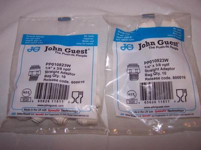 JOHN GUEST PP010823W 1/4'' X 3/8'' NPTF STRAIGHT ADAPTOR  NEW IN BAGS LOT OF 10
