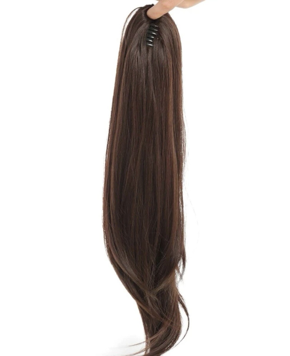 Postiche Queue De Cheval Longue Brun Foncé Synthétique Avec Pinces - Pour Cheveux Lisses