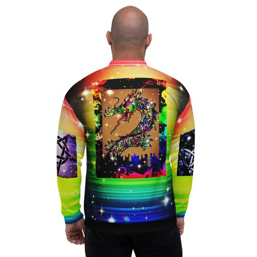 Unisex Bomber Jacket gay pagan rainbow dragon LGBTQ plus pride witchy pentagram - 第 3/29 張圖片