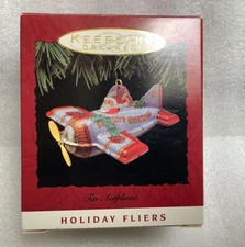 Hallmark Ornament 1993 Holiday Fliers Pressed Tin Airplane
