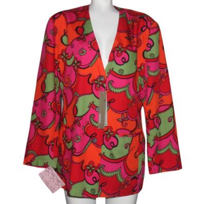 MEXX Europe Bright Floral Lined Rayon No-Collar V-Neck Blazer Wm's L NWT $94