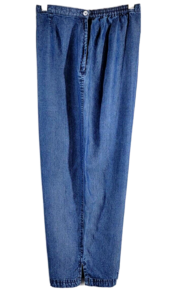 Valerie Stevens Women 1X Pull-On Cropped Pant Chambray Blue Rayon