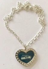 Seattle Seahawks Rhinestone Crystal Heart Charm Necklace  NFL Licensed Jewelry