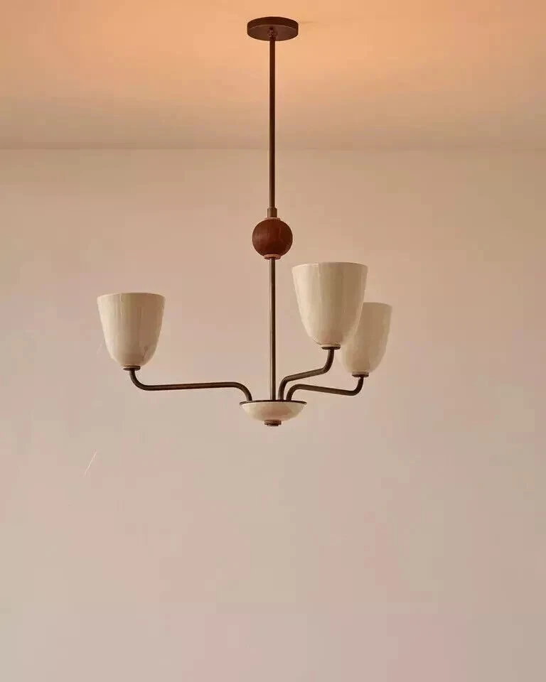 Lola Chandelier, handmade 3 light Walnut ball Large Ceiling décor fixture - Image 3 of 4