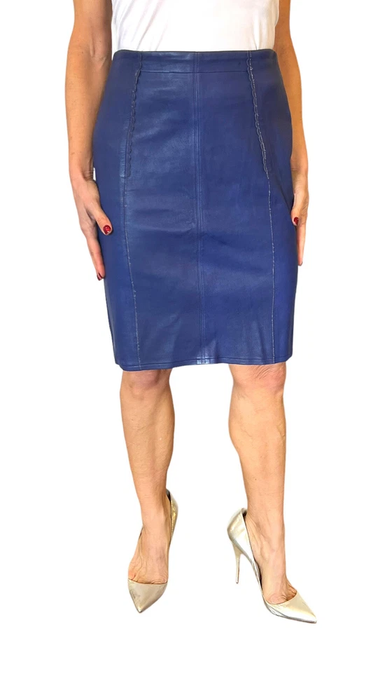 WOMENS MARC BY MARC JACOBS LAMB LEATHER PURPLE SCALLOP TRIM PENCIL MINI SKIRT 4 - Image 3 of 4