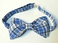 NEW Custom Mens Blue Plaid Bow Tie Pre-tied Adjustable Gift 4 Him Wedding