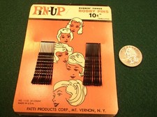 SUPER RARE OLD VTG NOS BOBBY PINS  CARD - "PIN-UP" 20 FOR 10 CENTS, RUBBER TIPS