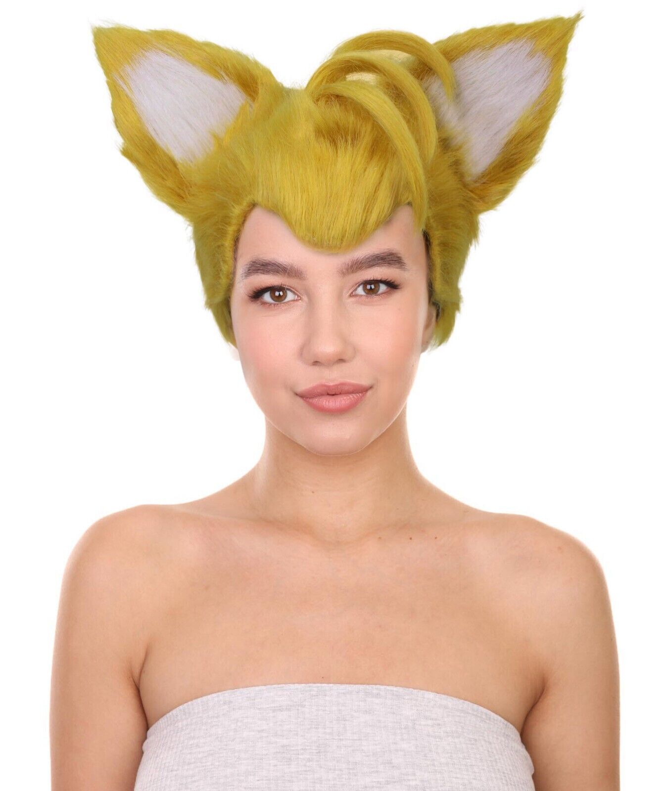 Adult Unisex Video Game Movie Yellow and White Furry Fox Cosplay Wig HW-7053