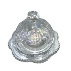 Vintage Iridescent Clear Carnival Glass 7.5" Round Covered Butter Dish