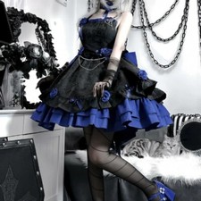 Dark Gothic Lolita Jsk Dress Women Vintage Rose Flower Bow Princess Strap Dress