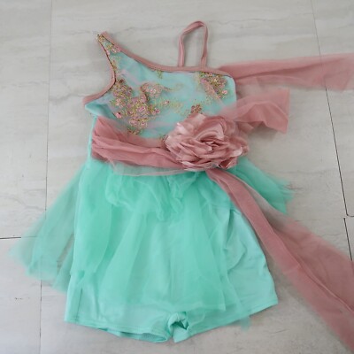 Curtain Call Dance Costume Girls Size CSM Teal Blue Pink Nylon suit