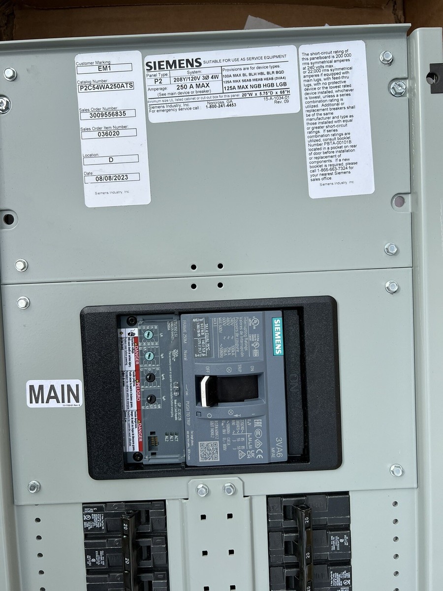 Siemens P2 250 Amp Main Breaker Panel 54 Circuit 208/120V