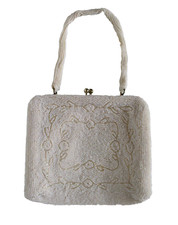 Vintage Bead Frame Purse Evening Bag Cream Seed Beads Hand Beaded In Japan