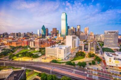 Wandbild: Skyline der Innenstadt von Dallas, Texas, USA in der [...]