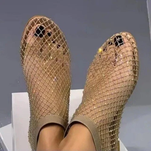 Damen-Sandalen bequem glänzend Edelstein Mesh flach Glitzer niedriger Absatz Slipper - Bild 14 von 14