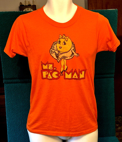 Bally, 1980s Vintage : MS. PAC-MAN "Bally/Midway" ORANGE arcade T-SHIRT @ Size XS