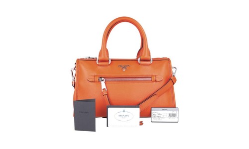 PRADA Leather Shoulder Bag / Handbag - 1BB022 Papaya Orange - NEW