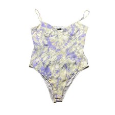 Zara Tie Dye Bodysuit Purple Yellow Sweetheart Neck Spaghetti Strap Womens XL