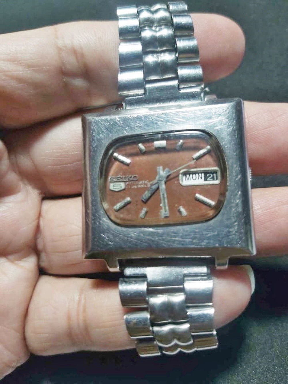 Men's VINTAGE Dial watch TV Dial 5 Brown Automatic 21J RARE WORKING Fancy Seiko - vintagewatches.pk