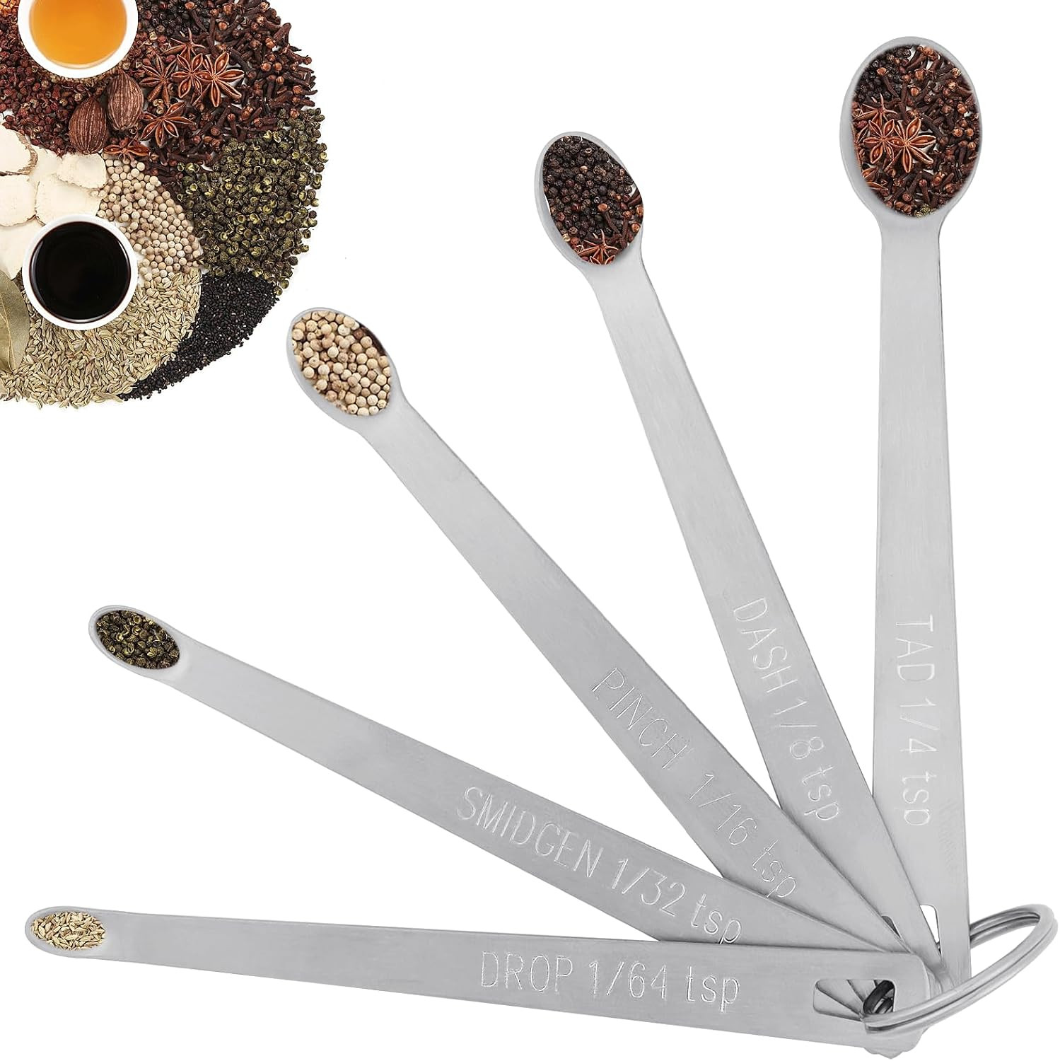 5 Pcs Mini Measuring Spoons Set, Stainless Steel Small Measuring Spoons for Home