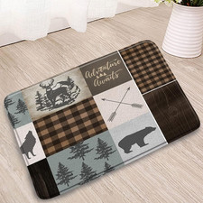 Cabin Bathroom Mat Retro Rustic Lodge Bear Moose Deer Elk Wolf Forest Adventure